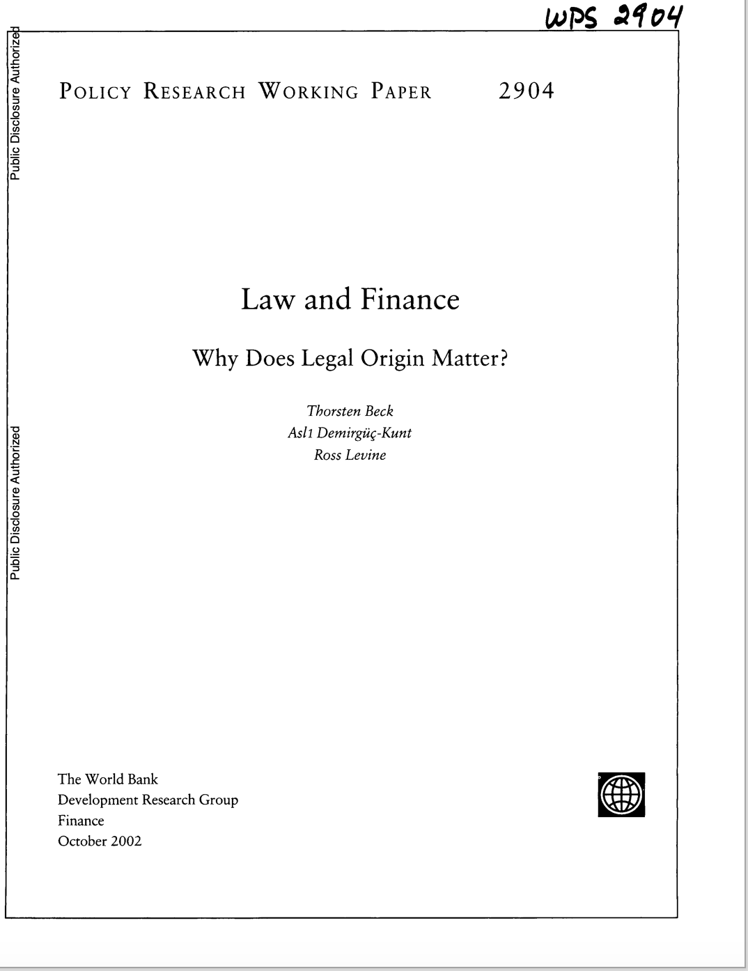 Law And Finance: Why Does Legal Origin Matter?